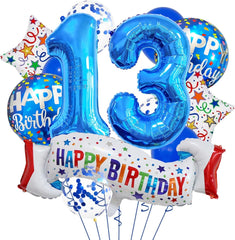 Happy 13th Birthday Balloon Colorful Banner Balloons Set 13th Year Old Birthday Blue Theme 13 Balloon Number 13 Foil Mylar Balloons Kids 13 Party Balloons Confetti Latex Mylar Balloons Party Supplies