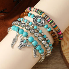 Boho Beaded Stretch Bracelets with Hat and Boots Charms for Women Summer Jewelry