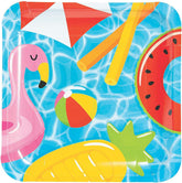Fun Express Summer Square Paper Dinner Plates - Theme Kid Summer Beach- Dessert Plates for Hawaiian Beach - Decorations Tableware Supplies - 8 Pieces - Multicolor