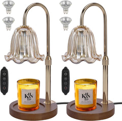 2Pack Electric Timer Candle Warmer Light,with Bracket Dimmable Candles Wax Glass Warmers Lamps for Jar Candles Burner No Flame Scented Melting Warming Lantern Adjustable Height(50W*4PCS)