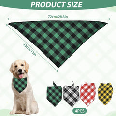 4 PCS Dog Bandana, Dog Bib, Triangular Double-Sided Adjustable, Pet Scarf Washable, Both Male and Female Pets Can Use (Red + Black and White + Yellow + Green)