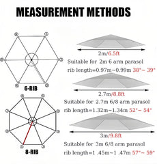 Patio Umbrella 6.5/8.8/9.8ft Replacement Canopy, Outdoor Table Market Yard Patio Umbrellas Canopy Replacement Covers, Replacement Sunshade Cloth