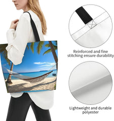 Hammock Hanging from Palm Trees printed Reusable Shoulder bag Shopping Bag Fashion Handbag