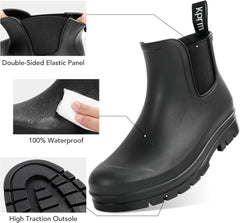 Short Rain Boots for Women Waterproof Ankle Womens Rubber Garden Rainboots for Mud Barn Gardening Yard Farm Work