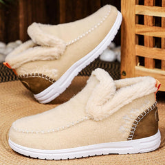 Women Winter Plush Lined Flat Shoes Comfy Orthopedic Arch Support Outdoor Walking Short Boots Non Slip Fuzzy Cozy Booties (6.5,Apricot)