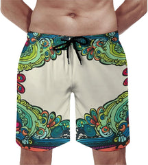 Men's Swim Trunks Border in Color Pattern Beach Shorts Quick Dry Summer Bathing Suit Swimwear Beachwear with Pockets