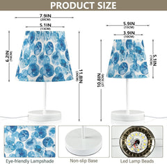 Blue Watercolor Retro Bedside Table Lamp for Bedroom Nightstand Lamp Small with Fabric Shade LED 3 Way Dimmable USB Ports for Living Room Desk