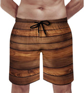 Men's Swim Trunks Brown Wooden Beach Shorts Quick Dry Summer Bathing Suit Swimwear Beachwear with Pockets