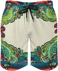 Men's Swim Trunks Border in Color Pattern Beach Shorts Quick Dry Summer Bathing Suit Swimwear Beachwear with Pockets