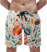 Men's Swim Trunks Flowers Beach Shorts Quick Dry Summer Bathing Suit Swimwear Beachwear with Pockets