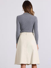 Allegra K Women's Denim Skirts Raw Hem Button Down Midi Jeans Skirt
