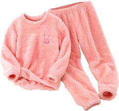 2 Piece Toddler Boys Girls' Winter Fleece Pajama Set Warm Fleece Matching Sleepwear Set Tops+Pants (1-Pink, 11-12 Years)