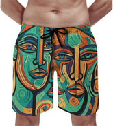 Men's Swim Trunks Painted Pattern Beach Shorts Quick Dry Summer Bathing Suit Swimwear Beachwear with Pockets