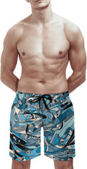 Men's Swim Trunks Blue Line Graphics Beach Shorts Quick Dry Summer Bathing Suit Swimwear Beachwear with Pockets