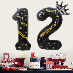 40 Inch Black Foil Balloon Number 12,Crown 12th Birthday Party Decorative Balloons,Number Large Numbers Balloon 12,Girls Boys 12th Birthday Decoration Anniversary Wedding 12th Birthday Party Supplies