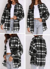 Beaully Women's Flannel Plaid Shacket 2025 Fall Outfits Long Sleeve Button Down Shirts Jacket Coats with Side Pockets