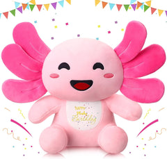 HyDren 10 Inch Happy Plushy Birthday Pink Axolotl Gift Soft Cute Stuffed Animal Pillow Kawaii Gifts for Kids Girls Christmas Party Favor Bedroom Home Decor
