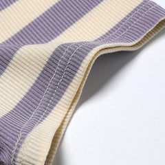 Girls Striped T Shirts Kids Short Sleeve Slim Fitted Knit Tops 2025 Summer Trendy Comfy Crew Neck Tees