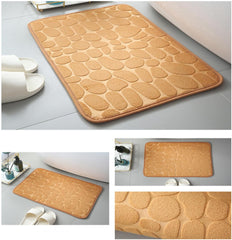 Generic Memory Foam Bath Mat Massage Stone Embossed Bathroom Rugs Super Water Absorbent Machine Washable Bath Rugs Non-Slip Bath Mat Entrance Bedroom Floor Carpet Doormats Living Room, Khaki