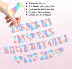 Its Me Hi Im The Birthday Girl Banner, Length 9.84Ft Personalized Birthday Party Banners Girls Glitter Music Theme Happy Birthday Banner with Table Cover for Birthday Party Supplies