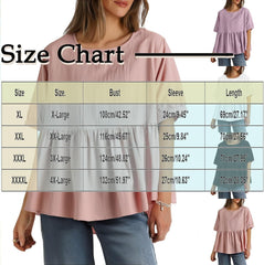 Womens Plus Size Babydoll Tops Summer Trendy Pleated Patchwork Short Sleeve Shirt Casual Pleasant Tunic Dressy Blouse