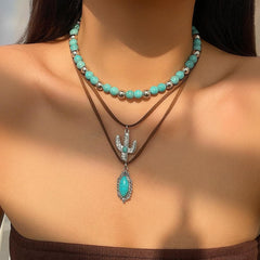 Fashionable Gold and Turquoise Boho Layered Choker Necklace for Women