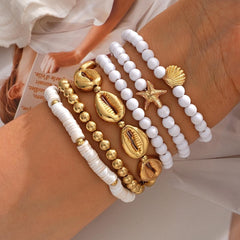 Gold Beaded Bracelet Stack for Women Stackable Layered Jewelry Stylish Summer Accessories Trendy Wristwear