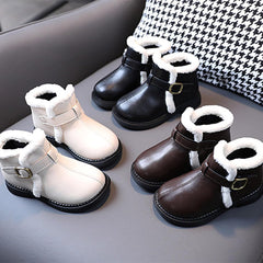 Boys Girls Winter Ankle Boots šaterproof Autumn Flat Bottom Buckle Non Slip Short Plush Slip on Shoes Outwear