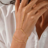 Dainty Gold Hand Chain Bracelet with Finger Ring Zircon Jewelry for Women