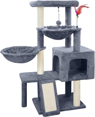Cat Tree with Cat Condo and Two Hammocks, Cat Tree with Scratching Posts and Scratching Pads, Cat Tower for Indoor Cats, Activity Centre Climbing Tree with Playful Toy Balls, Grey
