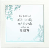 Pavilion Gift Company Pavilion-Faith and Family-5.5" Ombre Blue Floral Glass Plaque Picture Frame, White