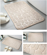 Generic Memory Foam Bath Mat Massage Stone Embossed Bathroom Rugs Super Water Absorbent Machine Washable Bath Rugs Non-Slip Bath Mat Entrance Bedroom Floor Carpet Doormats Living Room, Beige