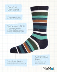 MeMoi Boys' Bright Stripes Ribbed Cotton Crew Socks