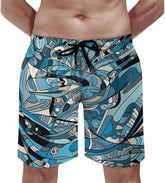 Men's Swim Trunks Blue Line Graphics Beach Shorts Quick Dry Summer Bathing Suit Swimwear Beachwear with Pockets