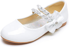 Toddler Girls Dress Shoes - Black Floral Mary Jane Flats for Girls - Water Resistant - All Seasons - Casual - Wedding, Dance, Daily Wear