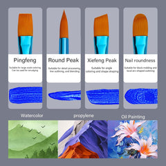 4PCS Wood Handle Paint Brush Nylon Bristle Paint Brush for Gouaches Watercolor Oil Acrylics Face and Body Painting