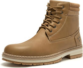 Athlefit Hiking Boots for Men Casual Combat Boots Lace up Low Heel Comfortable Ankle Booties Camel Size 11
