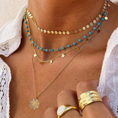 Boho Western Layered Necklace for Women Turquoise Jewelry Country Concert Outfit Style