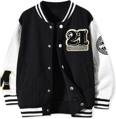 HIHA Boys Baseball Jackets Kids Varsity School Jacket Letterman Outerwear Fall Winter Coat
