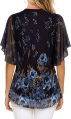 Timeson Women's Short Sleeve V Neck Blouses Shirts Floral Double Layers Mesh Tunics Tops