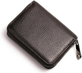 RFID Credit Card Holder Wallet with 9 Card Slots and 2 Cash Compartments, Compact Zipper Wallet for Men and Women, Leather RFID Blocking Card Organizer for Travel and Daily Use Black