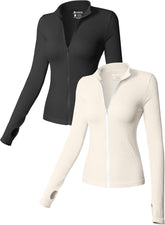 OQQ Womens 2 Piece Long Sleeve Tops Stand Neck Front Zipped Stretch Fitted Underscrubs Tee Shirts Tops