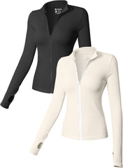 OQQ Womens 2 Piece Long Sleeve Tops Stand Neck Front Zipped Stretch Fitted Underscrubs Tee Shirts Tops