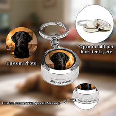 Personalized Locket Keychain Dog Hair Keychain Memorial Pet Fur Keepsake with Name Photo Custom Locket for Ashes Portrait Cremation Jewelry for Pet Loss of Dog Cat Sympathy Remembrance Gift