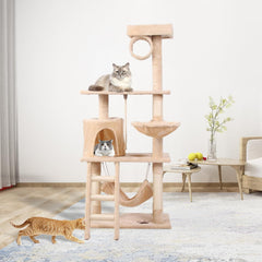 Clearance 55in Multi-Level Cat Trees Indoor Condo Furniture with Sisal-Covered Scratching Posts, Plush Perches, Hammock and Condo for Kittens, Cats and Pets