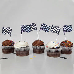 24Pcs Checkered Flag Cupcake Toppers,Glitter Race Car Cake Decorations, Black and White Racing Flags Cupcake Picks for Car Theme Party Supplies Baby Shower Kids Boys Birthday Party Supplies
