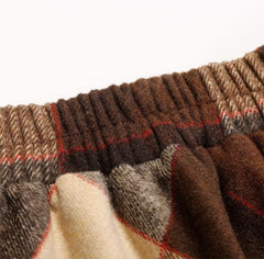Long Plaid Wool Skirt for Womens Winter Fall Warm High Elastic Waist A line Flared Pleated Wool Tartan Skirts