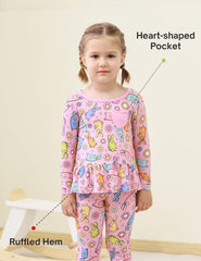 Bamboo Viscose Toddler Girl Blouse Top Long Sleeve Ruffle Hem Shirt for Girls