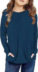 SELINK Girl's Casual Big Kids Long Sleeve Striped Color Block Casual Tees with Pockets