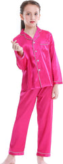Girls Boys Satin Long Sleeve Button-Down Pajamas Set Sleepwear Loungewear